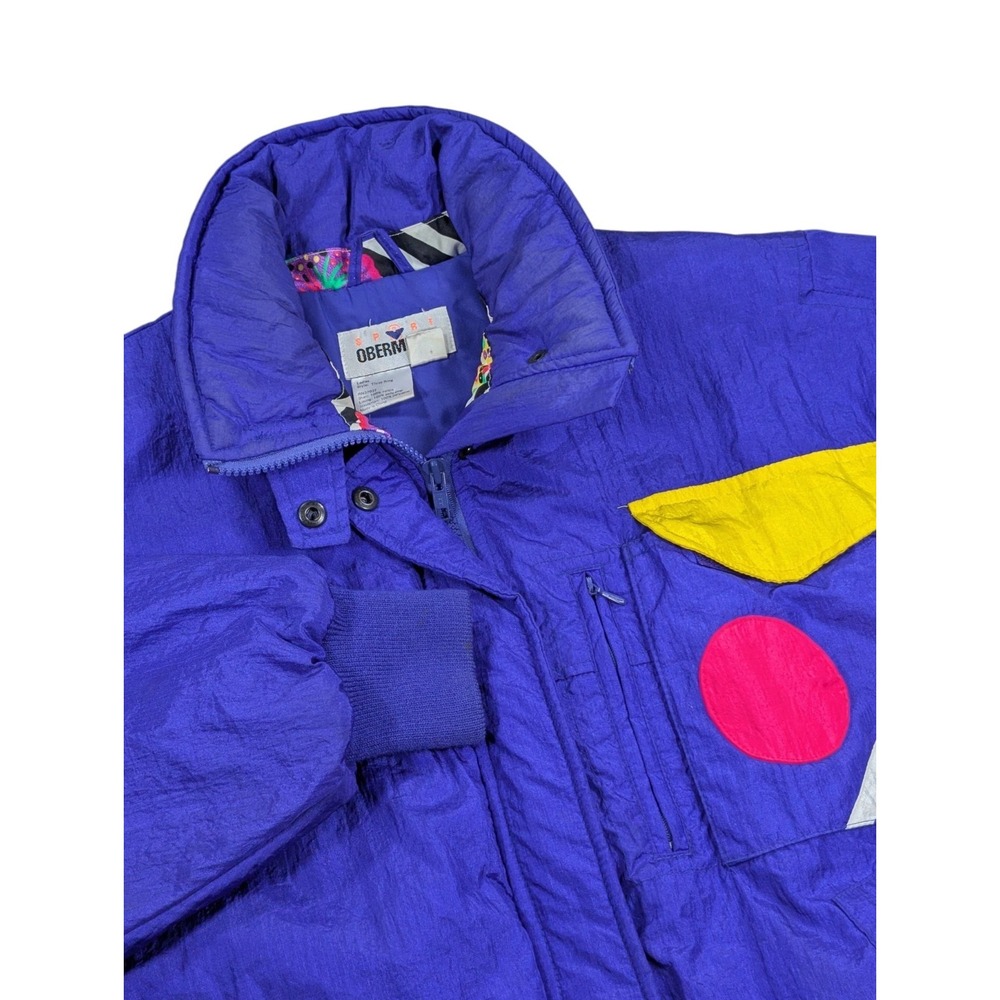 Obermeyer Sport Ski Jacket Womens 12 Purple Vintage 90s Three Ring Neon Puffer